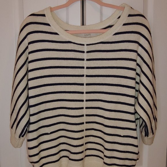 LOFT Sweaters - Loft Cream and Blue stripe sweater, domain sleeve
